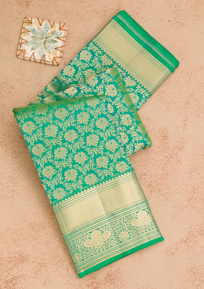 Sea Green Zariwork Pure Silk Saree-Koskii