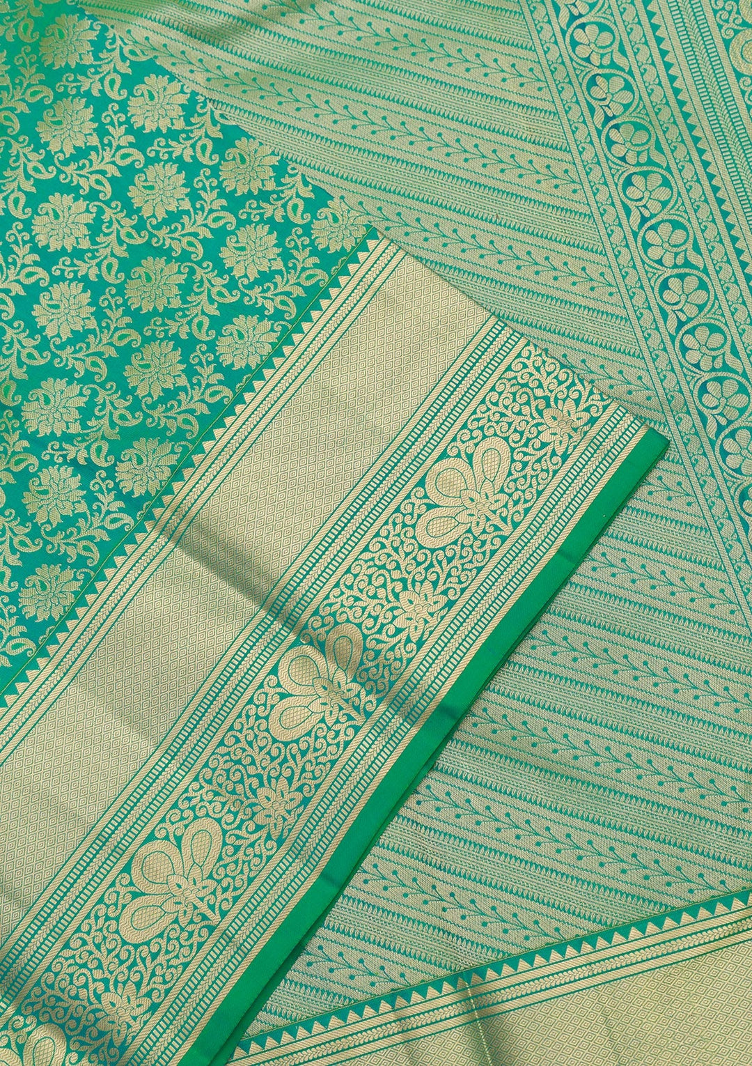Sea Green Zariwork Pure Silk Saree-Koskii