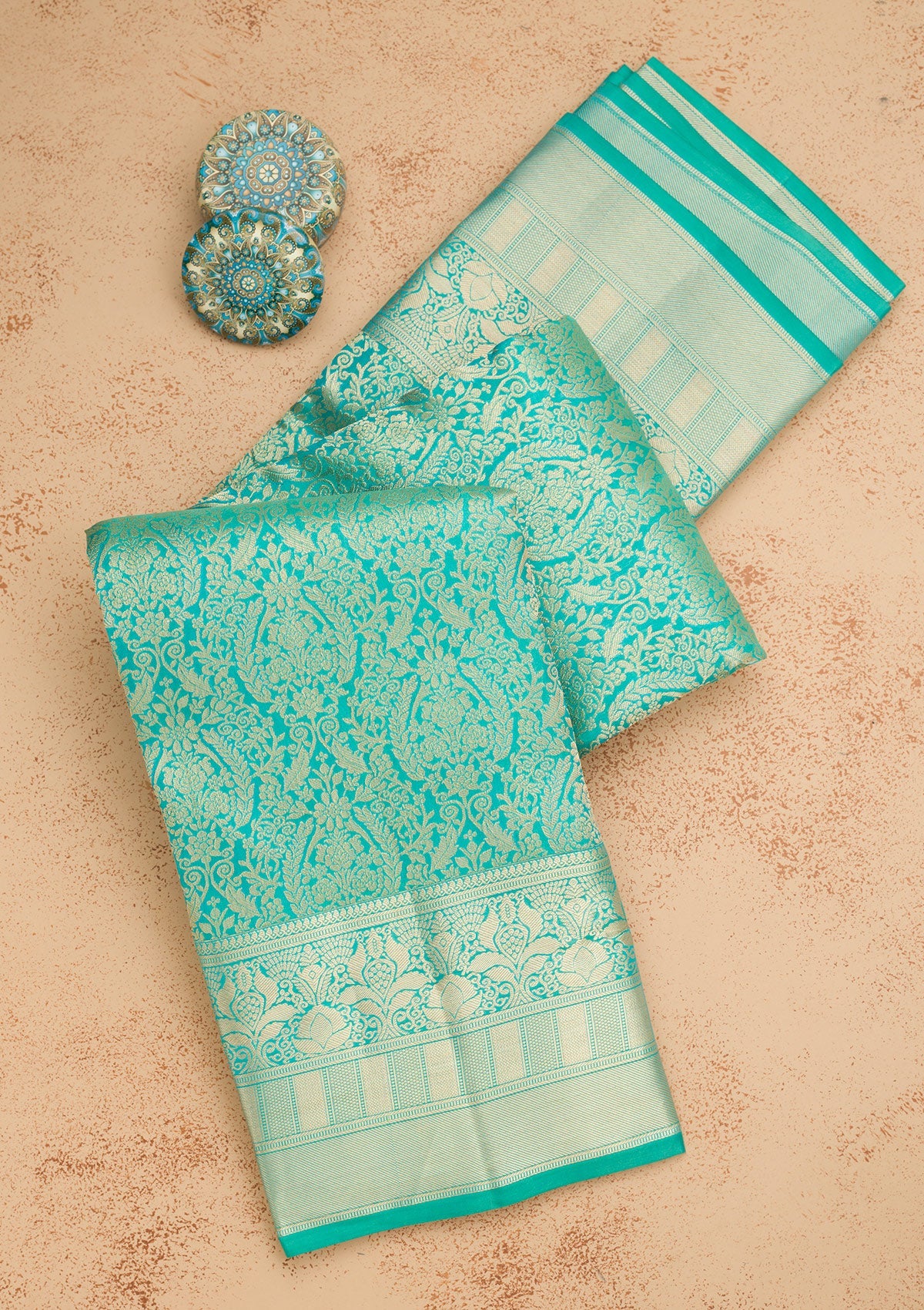 Sea Green Zariwork Pure Silk Saree-Koskii