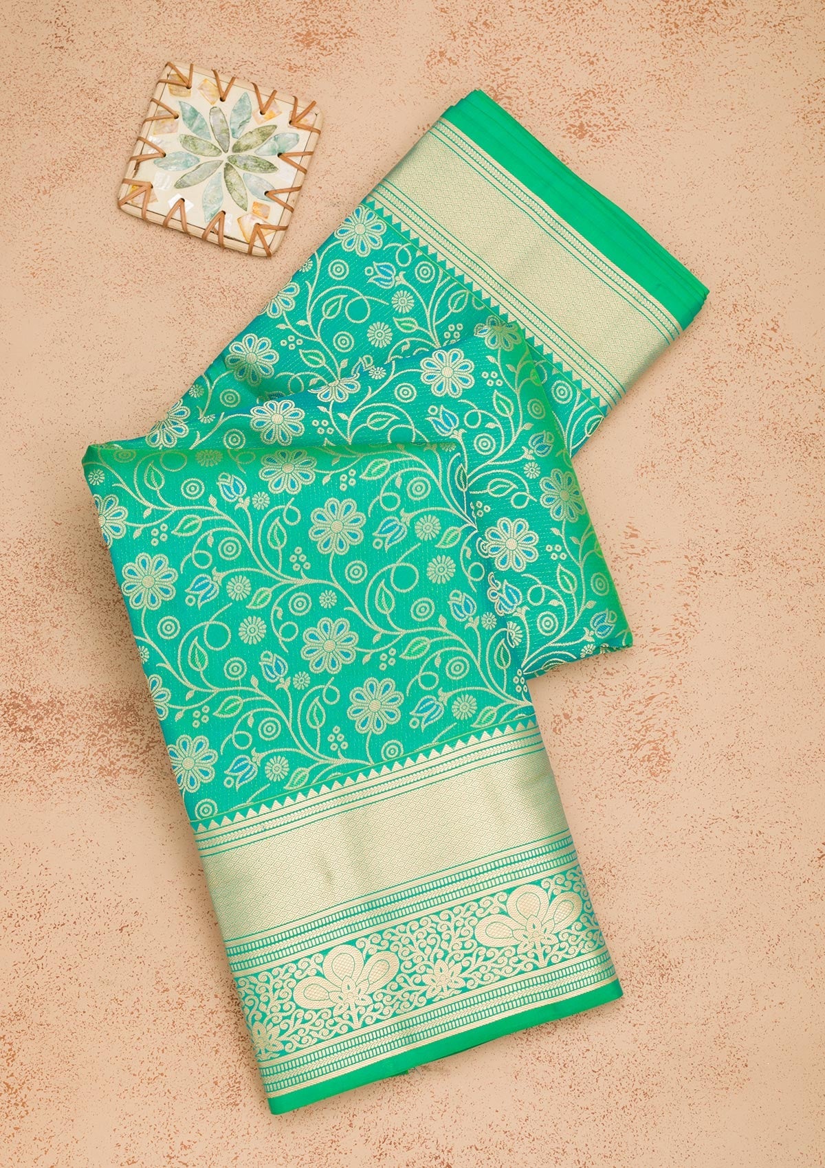 Sea Green Zariwork Pure Silk Saree-Koskii