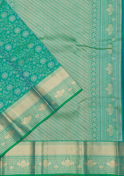 Sea Green Zariwork Pure Silk Saree-Koskii