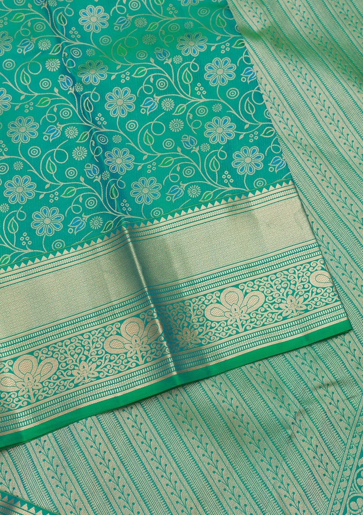 Sea Green Zariwork Pure Silk Saree-Koskii