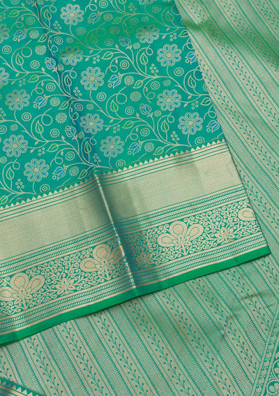 Sea Green Zariwork Pure Silk Saree-Koskii