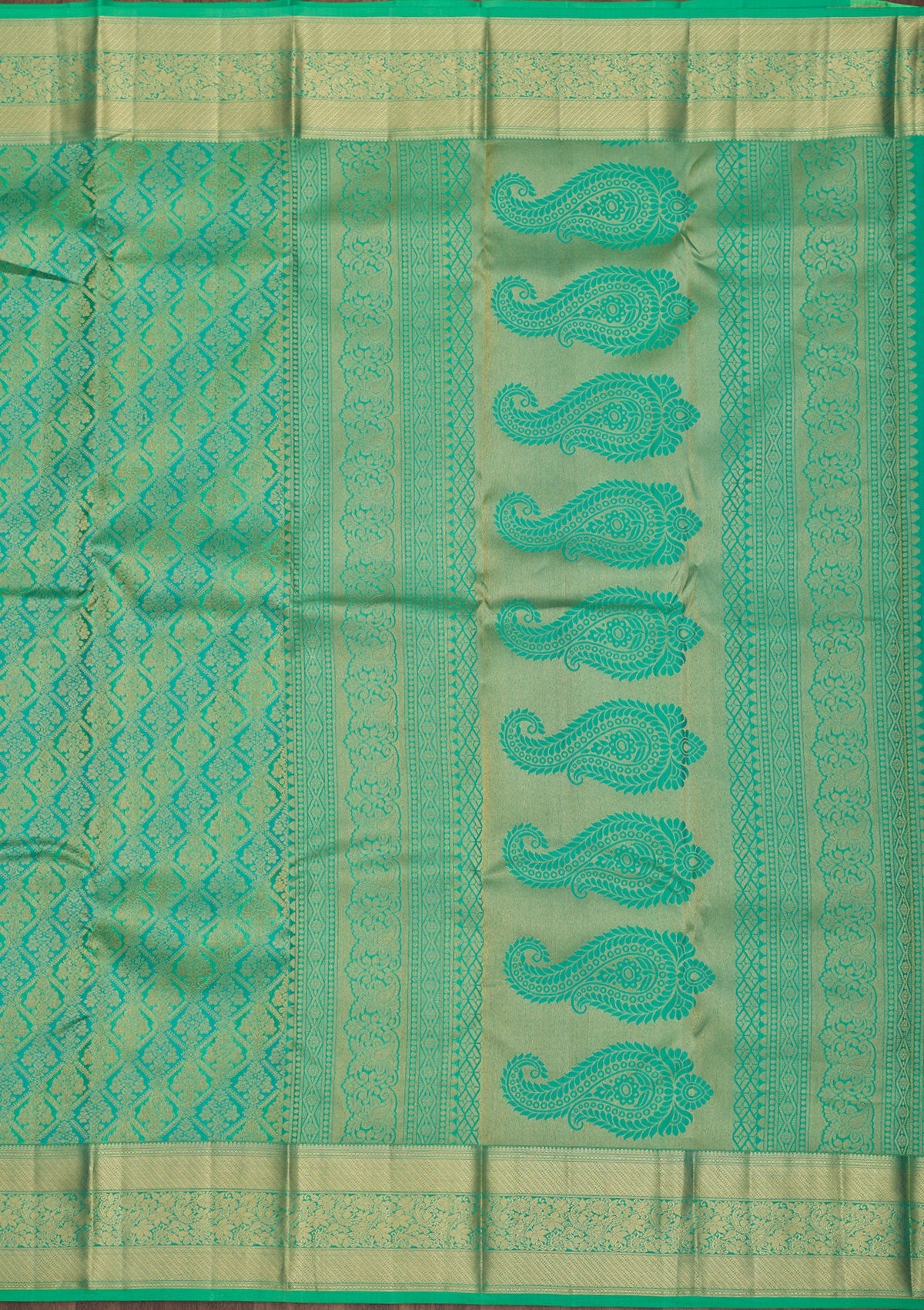 Sea Green Zariwork Pure Silk Saree-Koskii