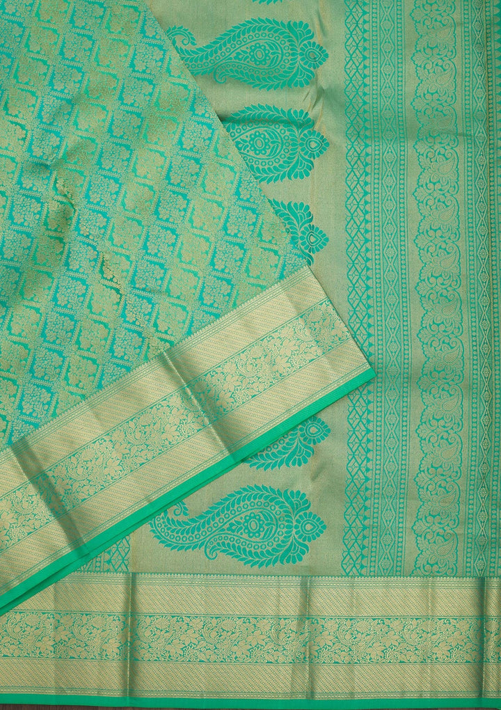 Sea Green Zariwork Pure Silk Saree-Koskii