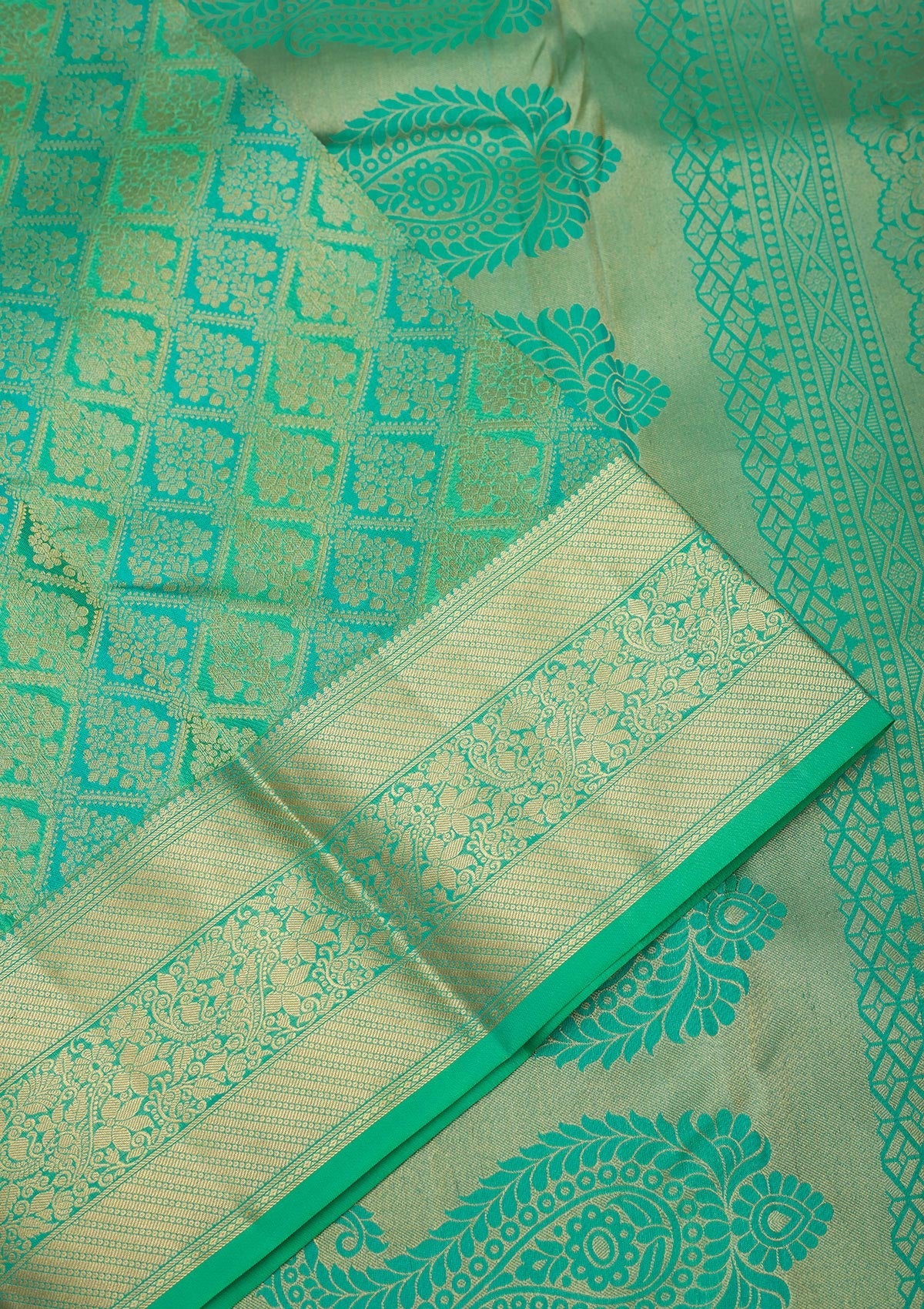 Sea Green Zariwork Pure Silk Saree-Koskii