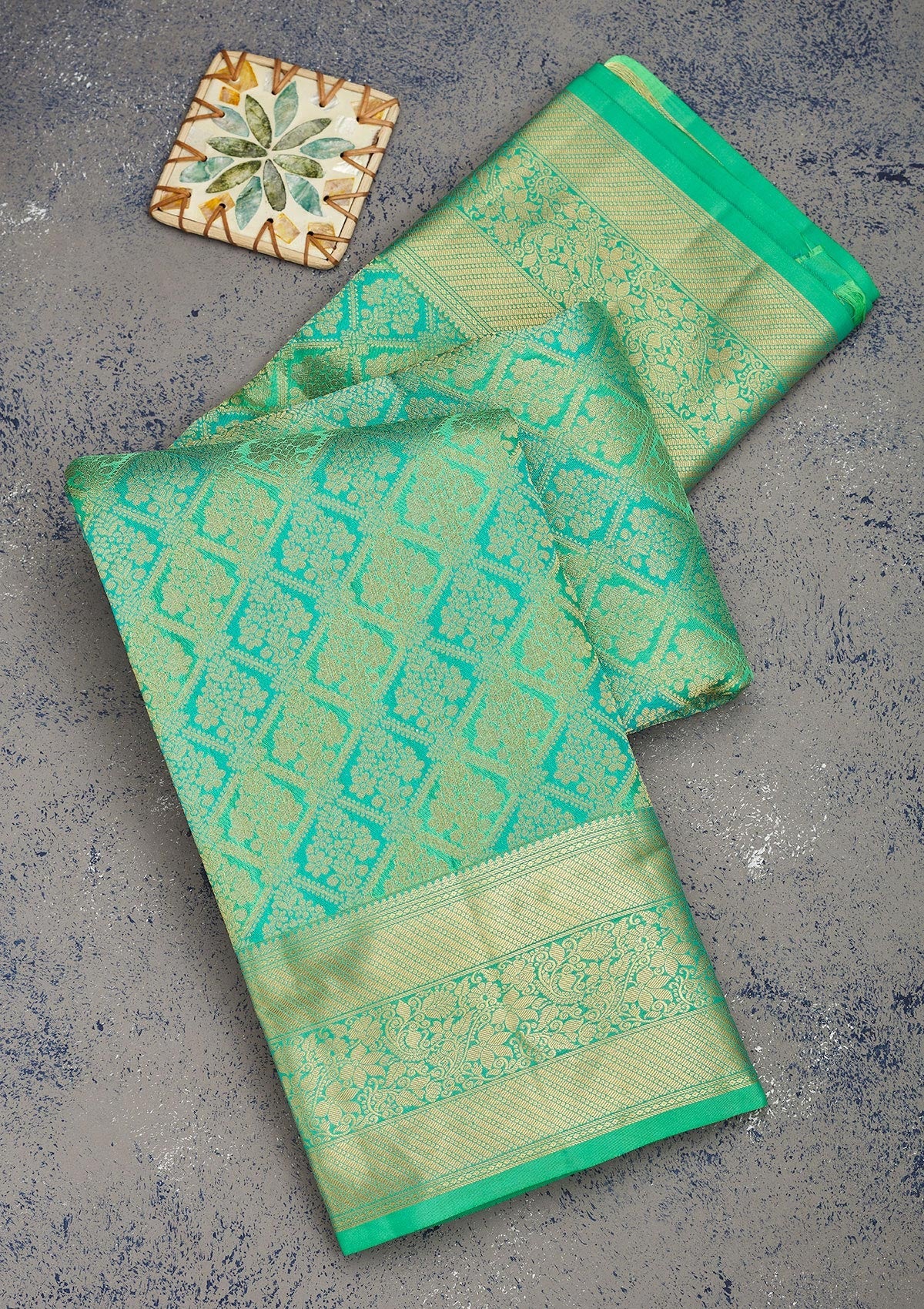 Sea Green Zariwork Pure Silk Saree-Koskii