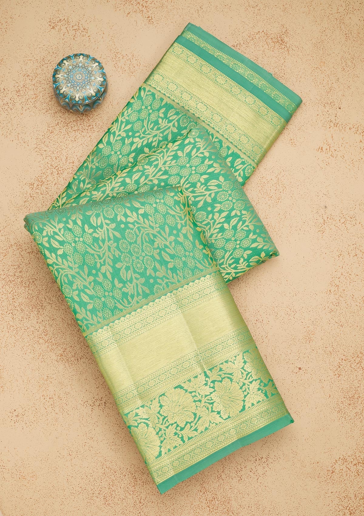 Sea Green Zariwork Pure Silk Saree-Koskii