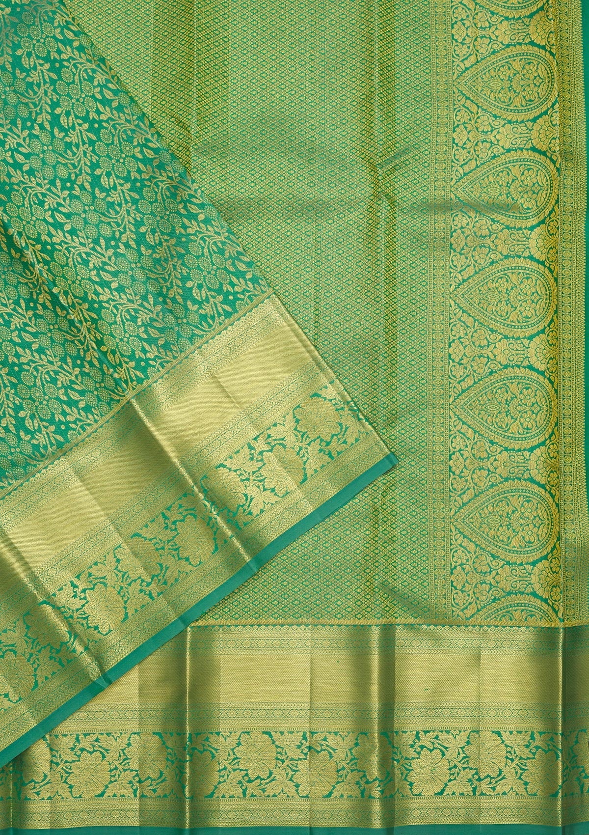 Sea Green Zariwork Pure Silk Saree-Koskii