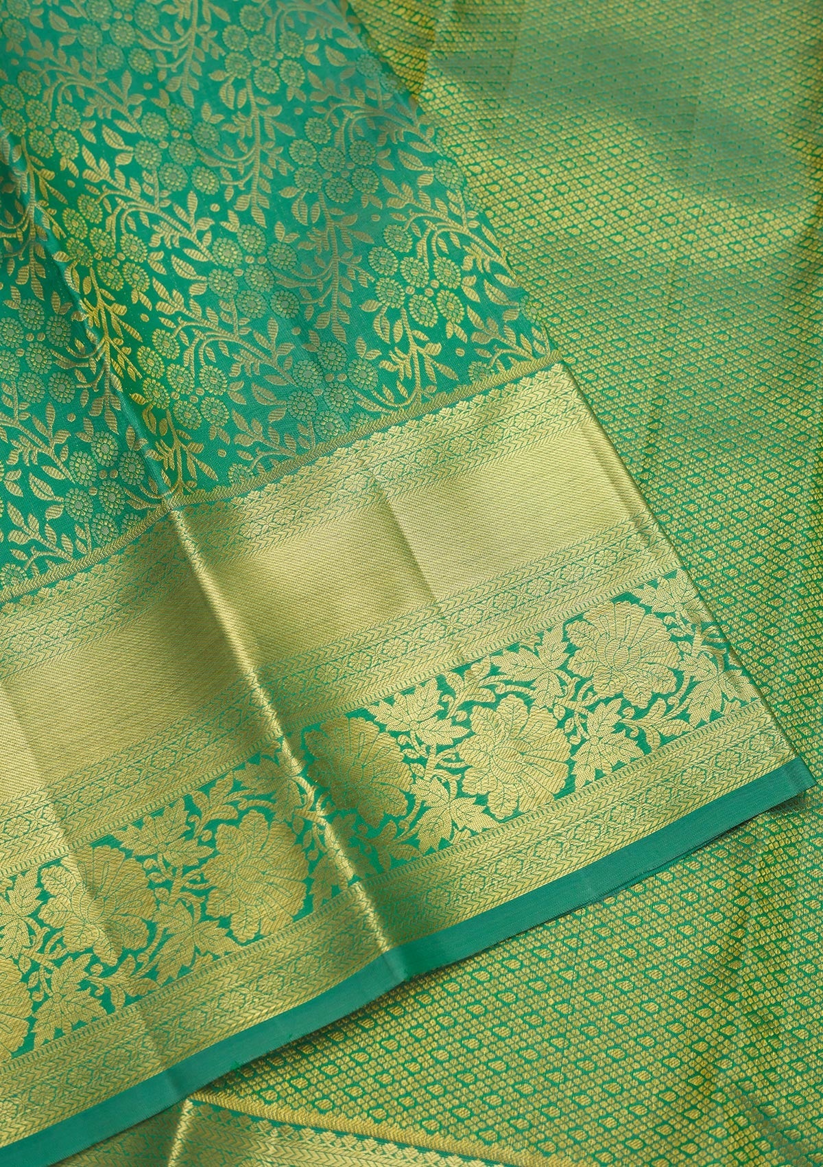 Sea Green Zariwork Pure Silk Saree-Koskii