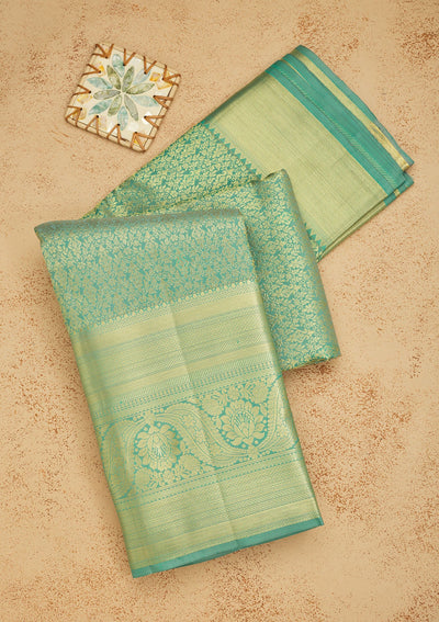 Sea Green Zariwork Pure Silk Saree-Koskii