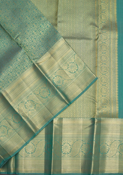 Sea Green Zariwork Pure Silk Saree-Koskii