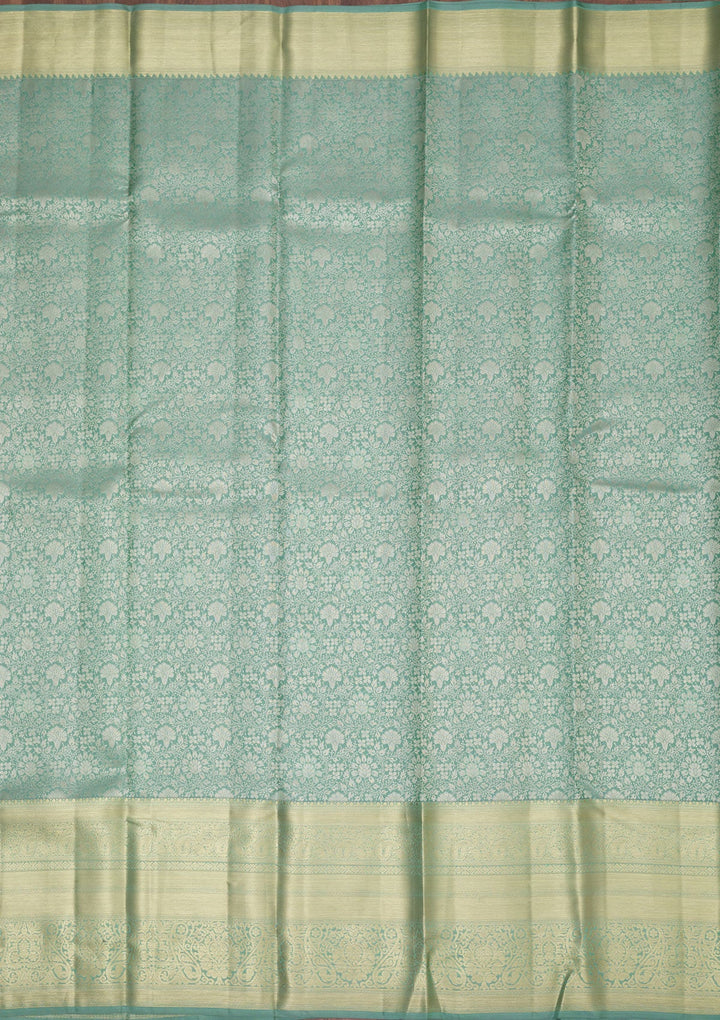Sea Green Zariwork Pure Silk Saree-Koskii