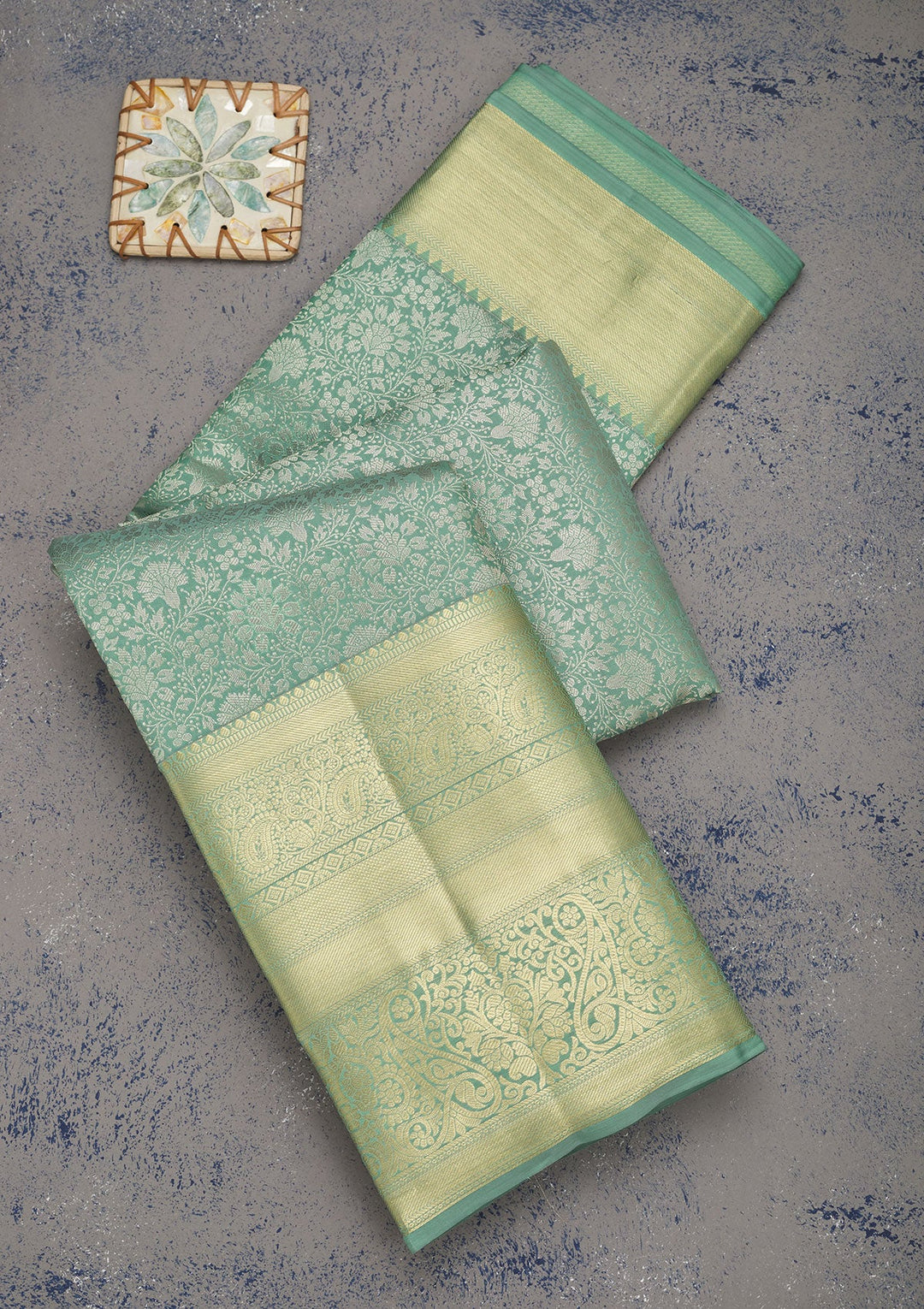 Sea Green Zariwork Pure Silk Saree-Koskii