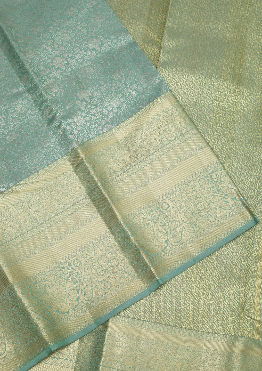 Sea Green Zariwork Pure Silk Saree-Koskii