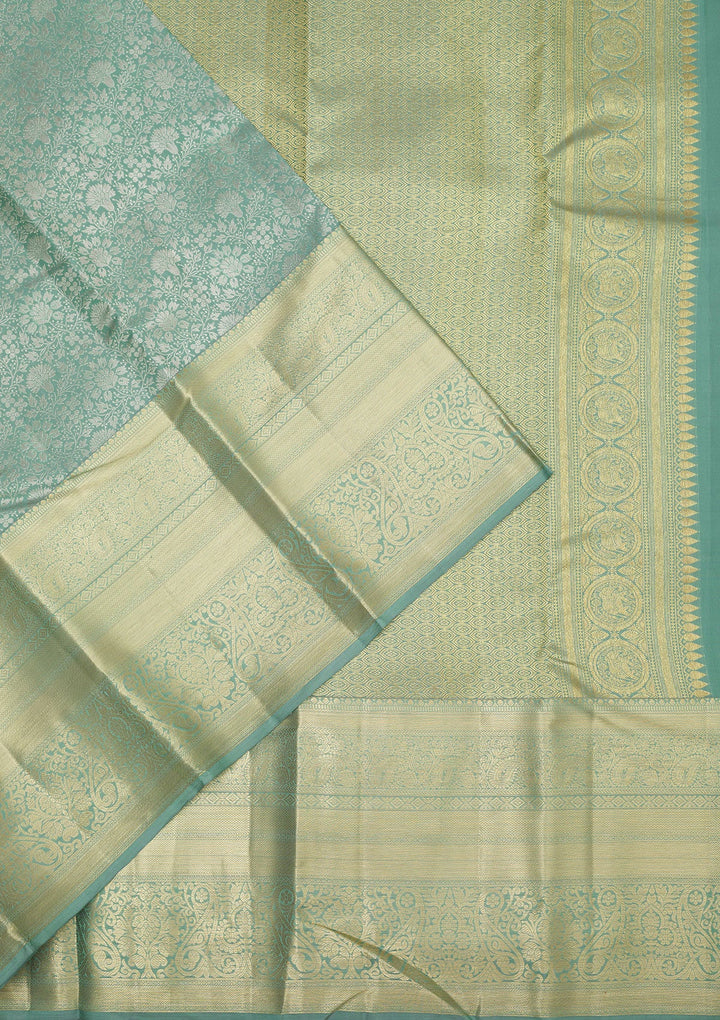 Sea Green Zariwork Pure Silk Saree-Koskii
