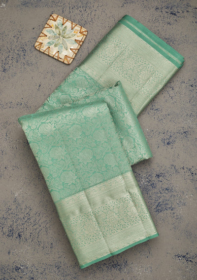 Sea Green Zariwork Pure Silk Saree-Koskii