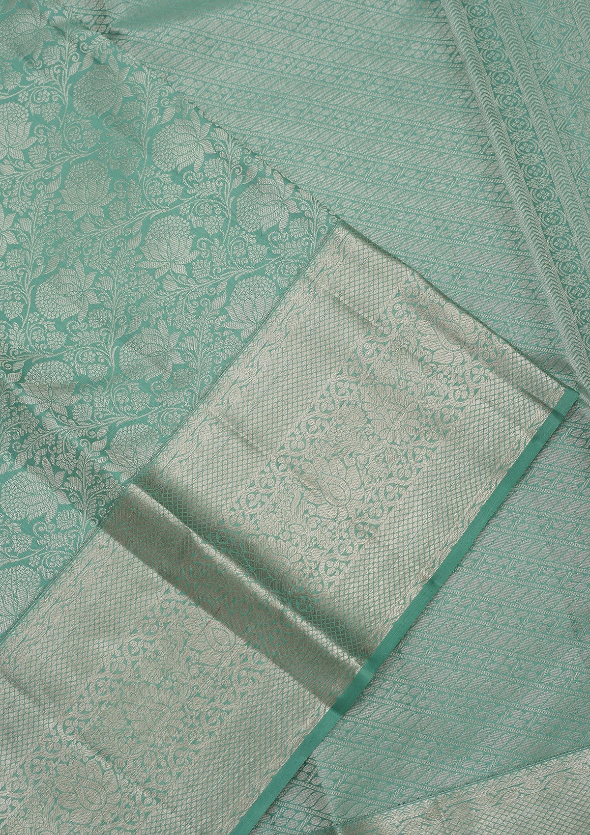 Sea Green Zariwork Pure Silk Saree-Koskii