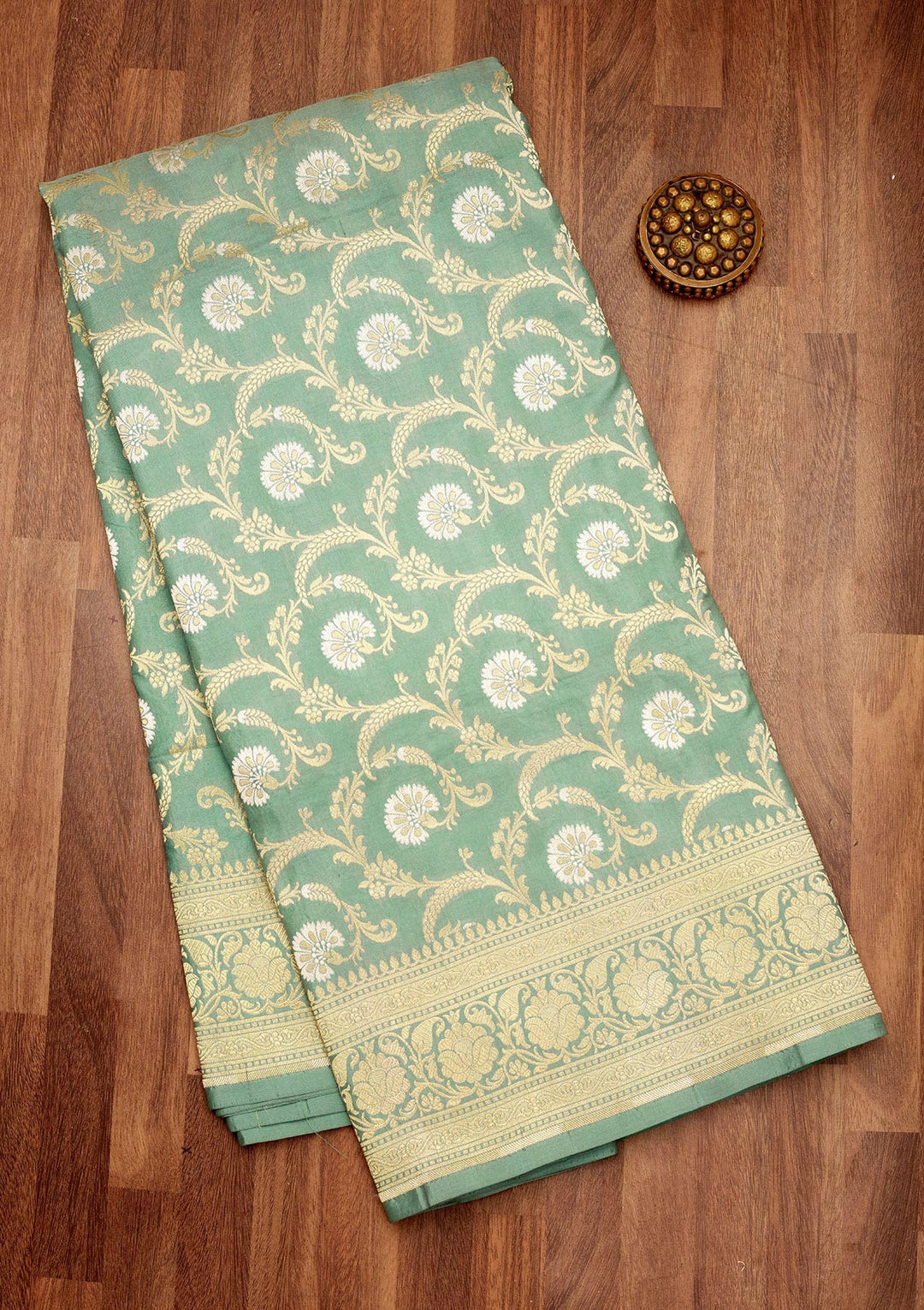 Sea Green Zariwork Pure Silk Saree-Koskii