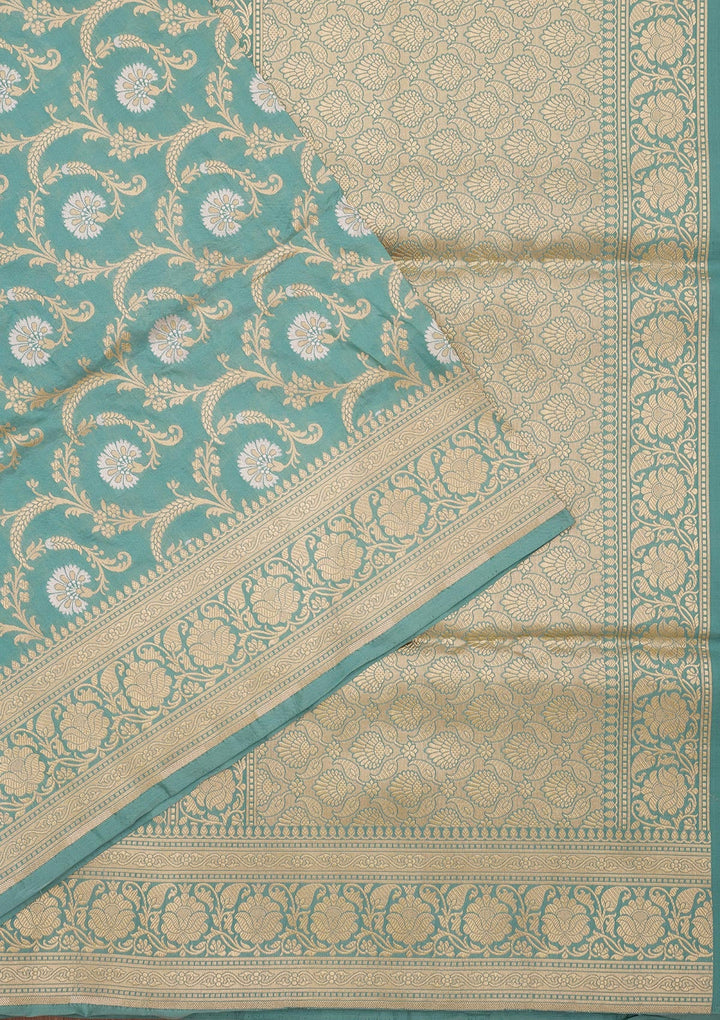 Sea Green Zariwork Pure Silk Saree-Koskii