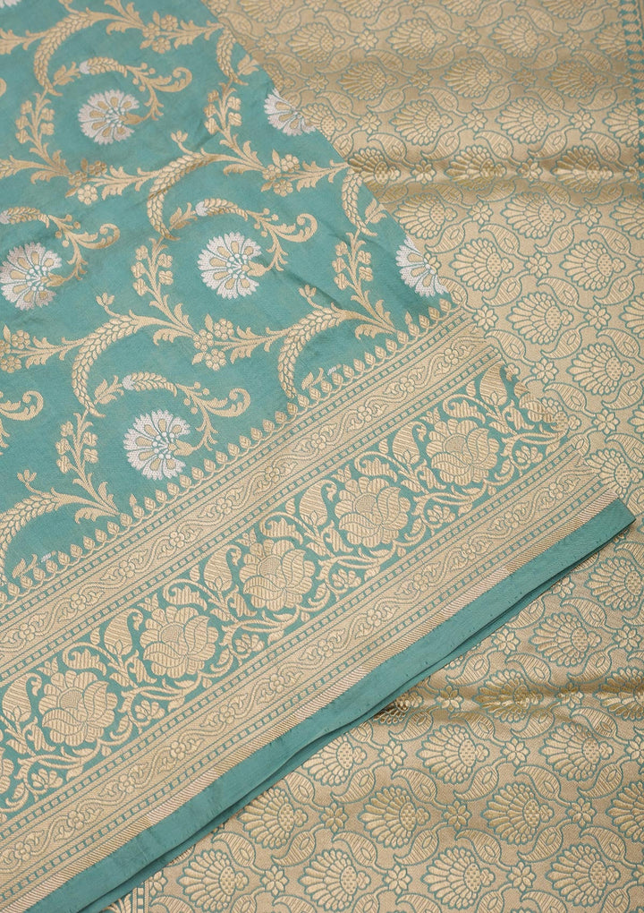 Sea Green Zariwork Pure Silk Saree-Koskii