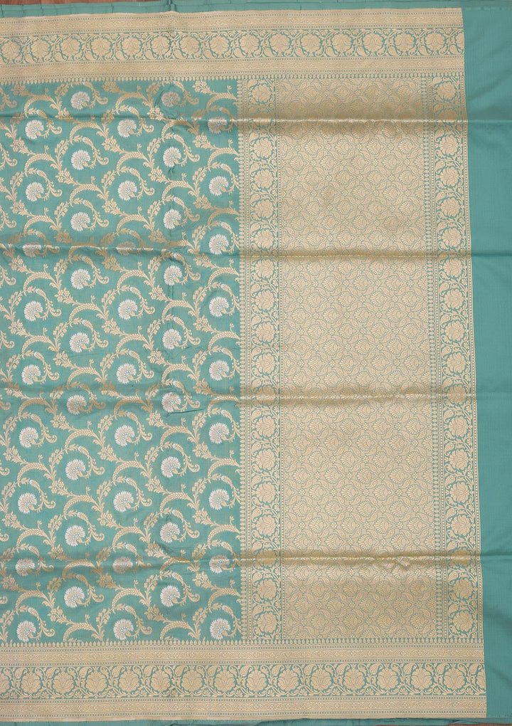 Sea Green Zariwork Pure Silk Saree-Koskii