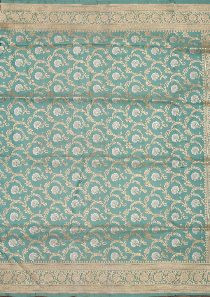 Sea Green Zariwork Pure Silk Saree-Koskii