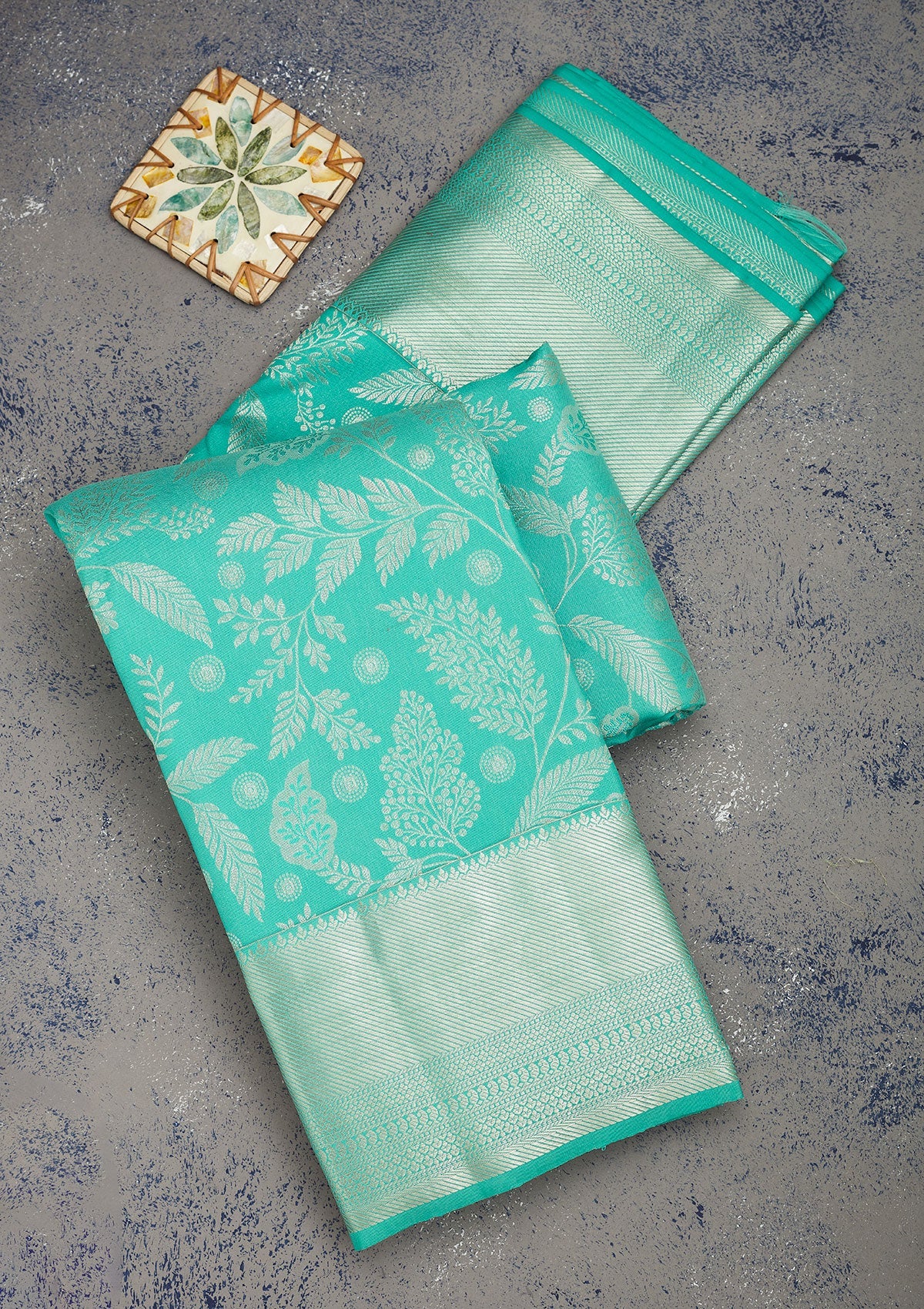 Sea Green Zariwork Pure Silk Saree-Koskii