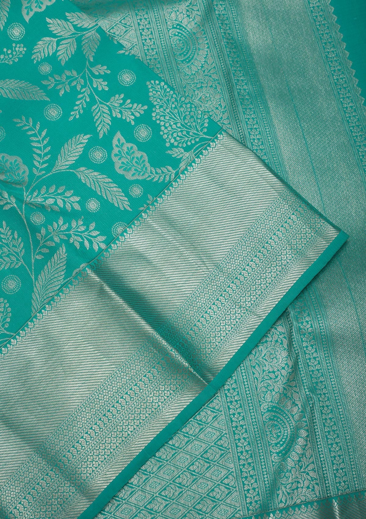 Sea Green Zariwork Pure Silk Saree-Koskii