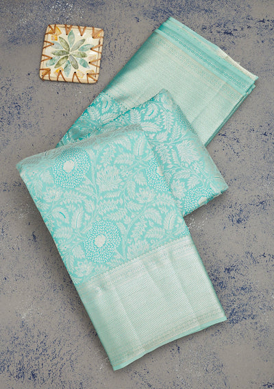 Sea Green Zariwork Pure Silk Saree-Koskii