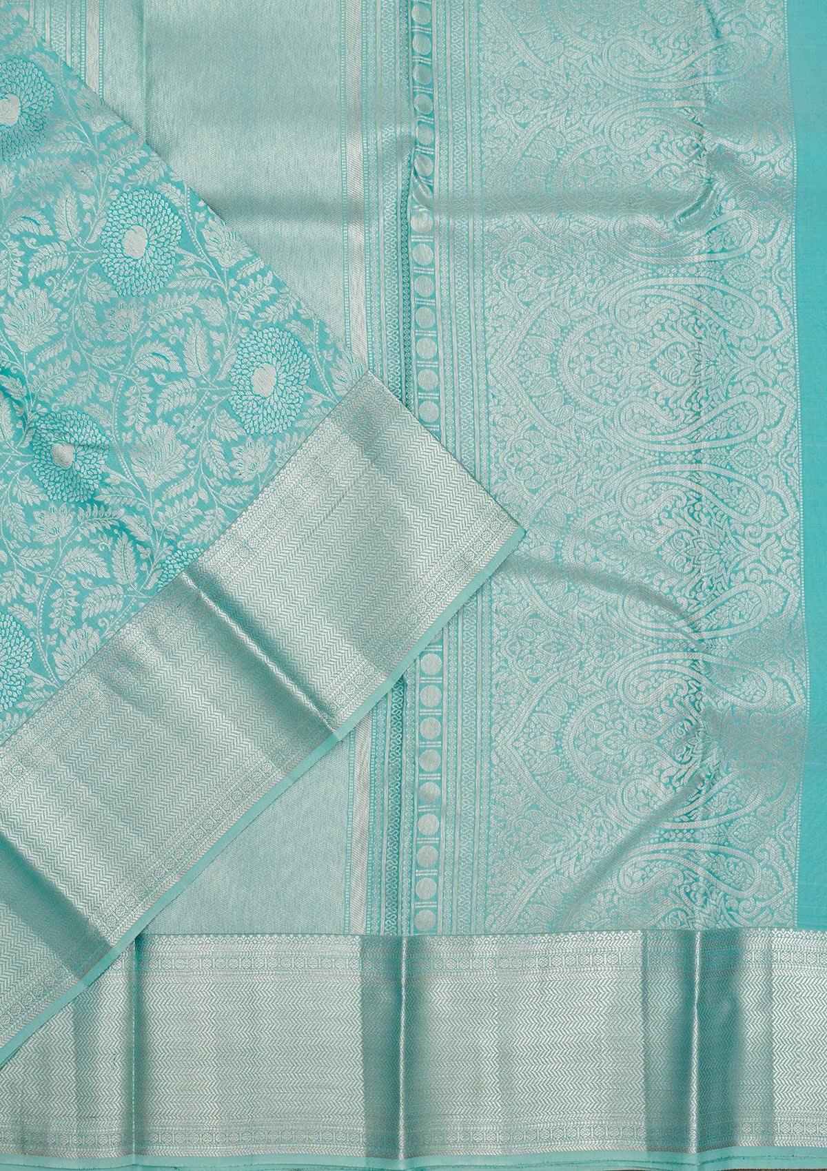 Sea Green Zariwork Pure Silk Saree-Koskii