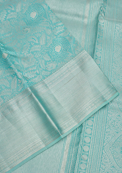 Sea Green Zariwork Pure Silk Saree-Koskii