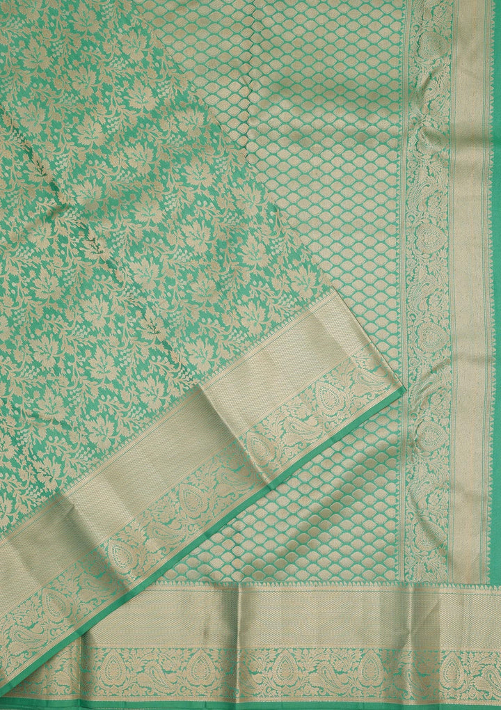 Sea Green Zariwork Pure Silk Saree-Koskii