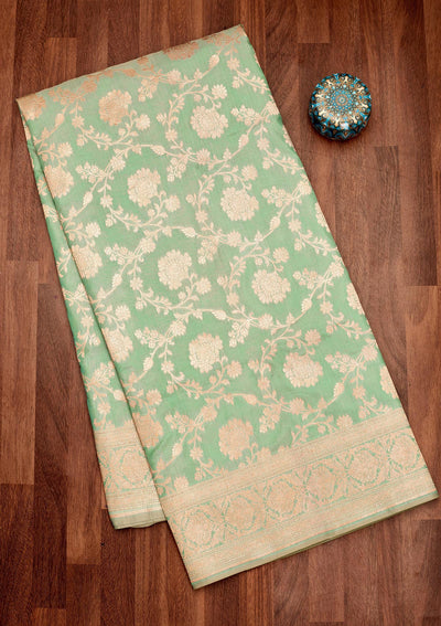 Sea Green Zariwork Pure Silk Saree-Koskii