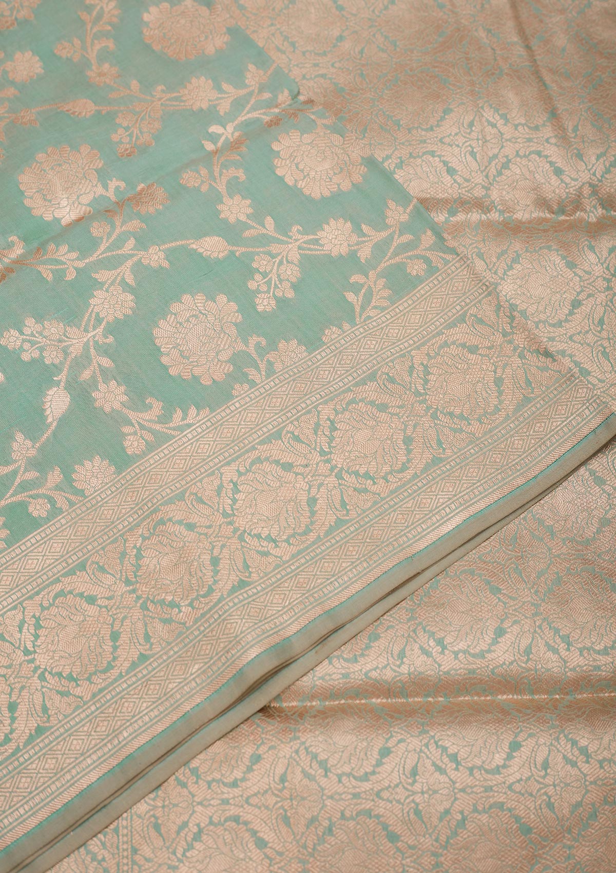 Sea Green Zariwork Pure Silk Saree-Koskii