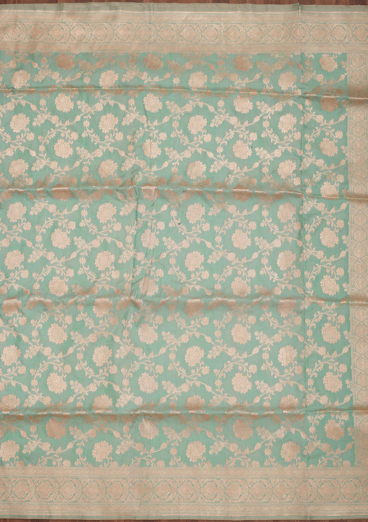 Sea Green Zariwork Pure Silk Saree-Koskii
