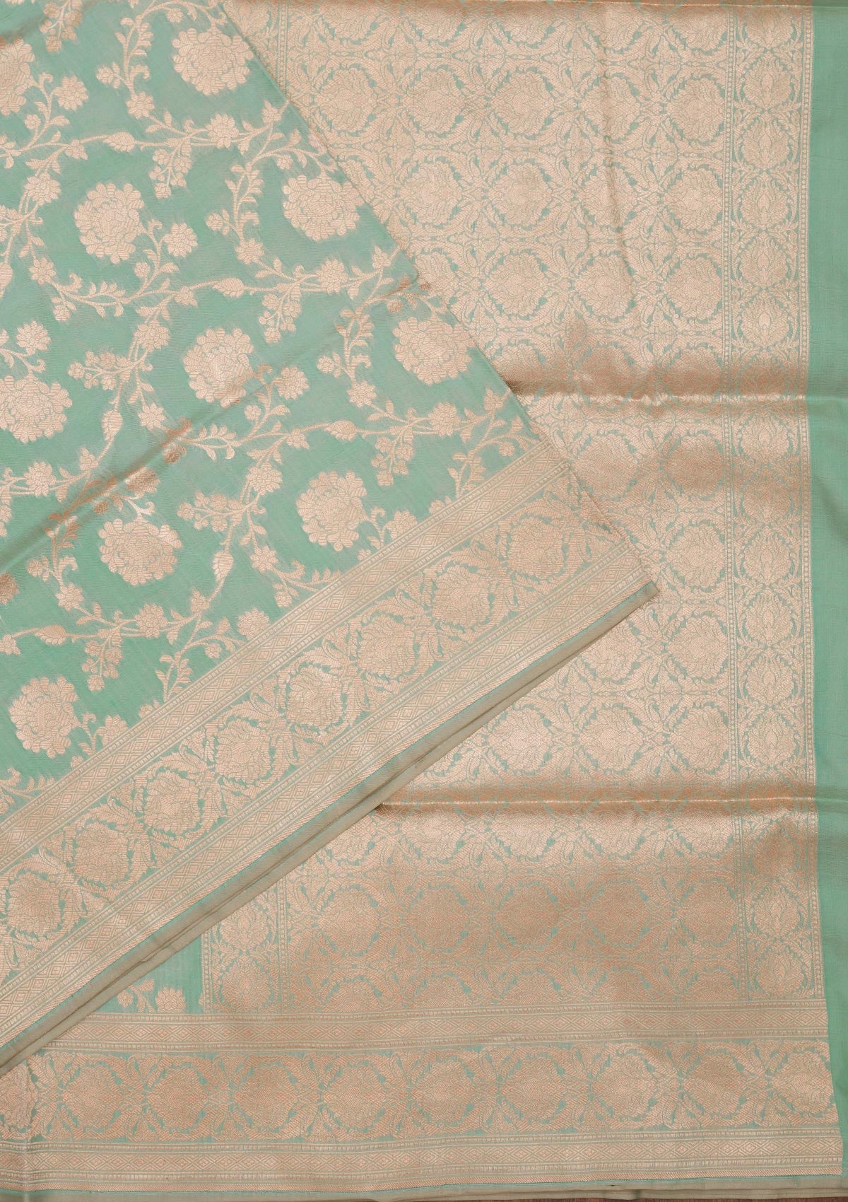 Sea Green Zariwork Pure Silk Saree-Koskii