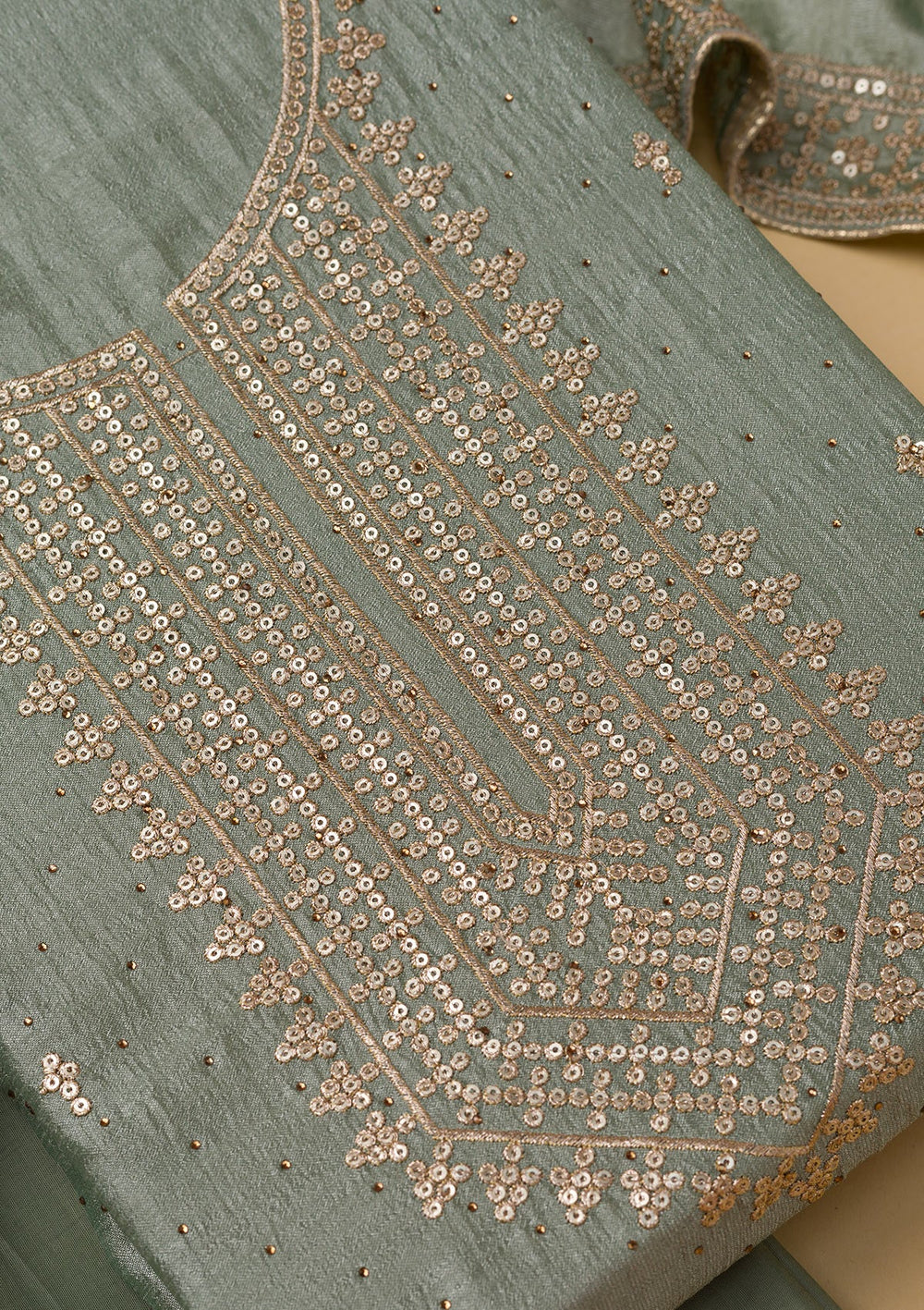 Sea Green Zariwork Raw Silk Unstitched Salwar Suit-Koskii