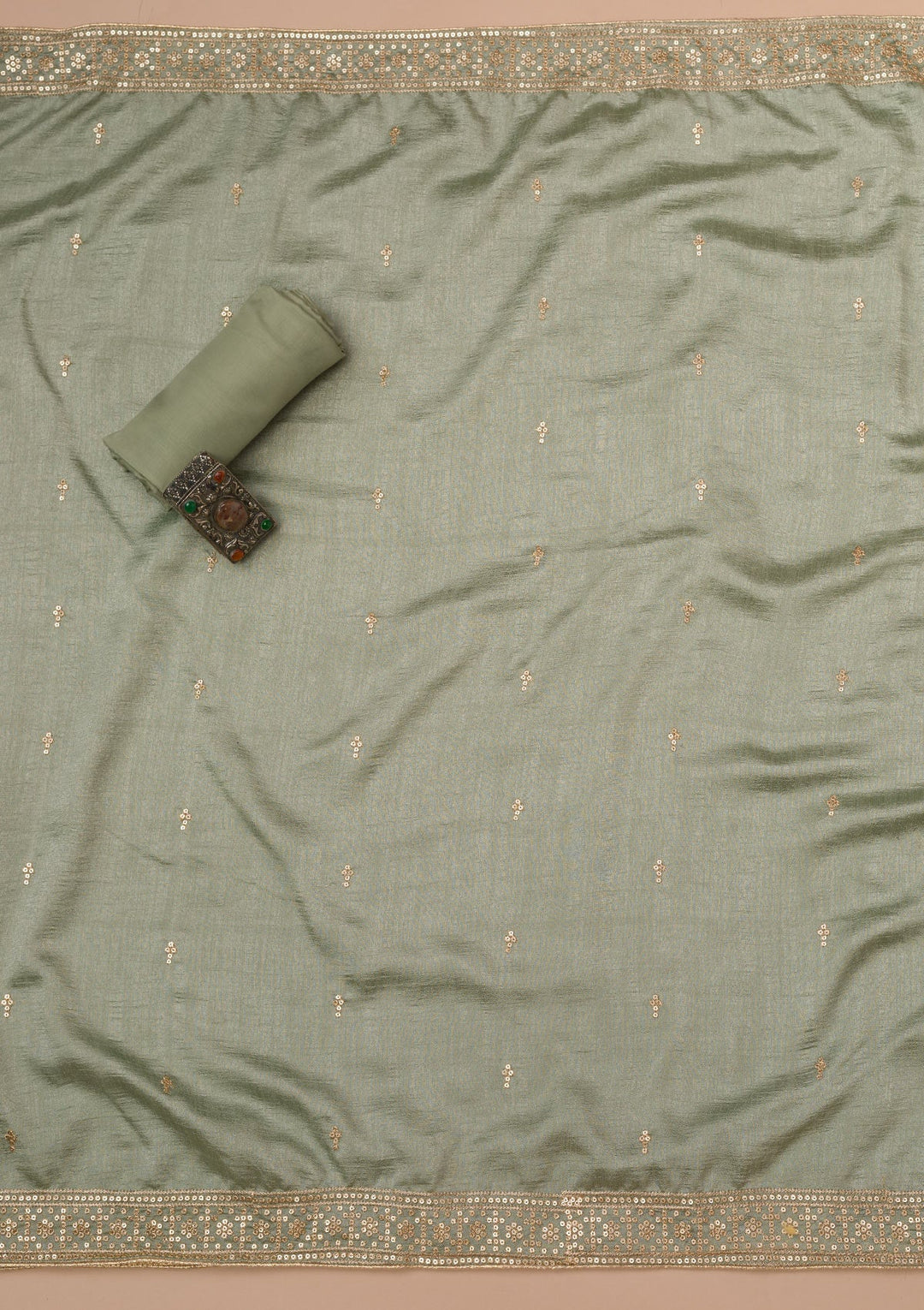 Sea Green Zariwork Raw Silk Unstitched Salwar Suit-Koskii