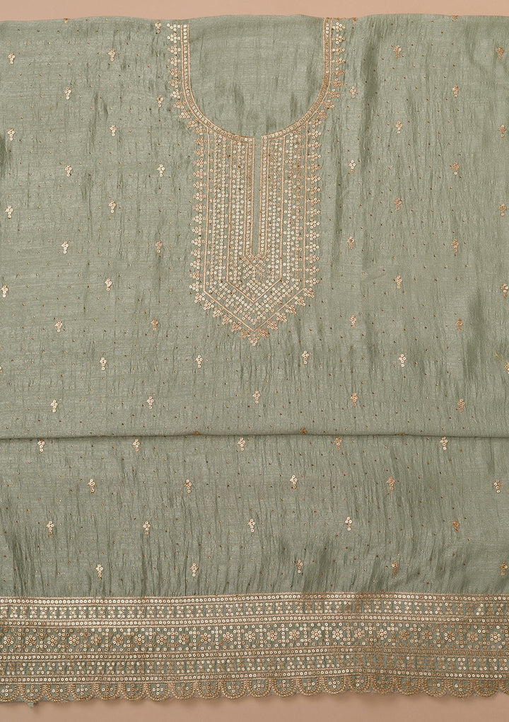 Sea Green Zariwork Raw Silk Unstitched Salwar Suit-Koskii