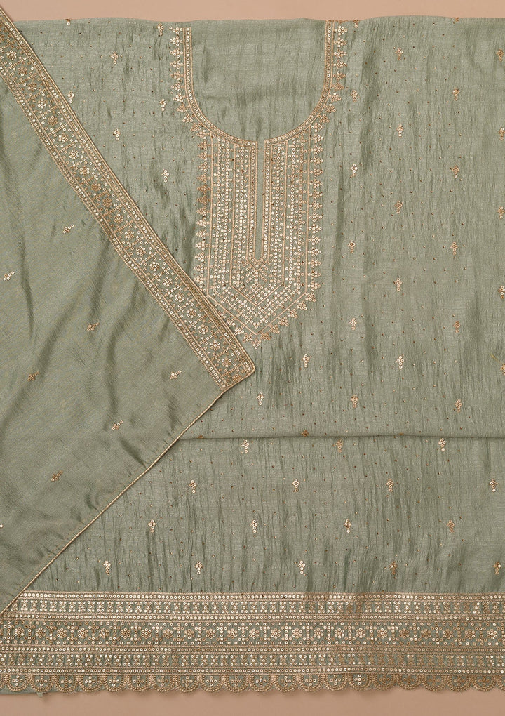 Sea Green Zariwork Raw Silk Unstitched Salwar Suit-Koskii