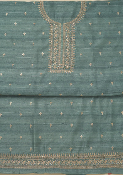 Sea Green Zariwork Raw Silk Unstitched Salwar Suit-Koskii