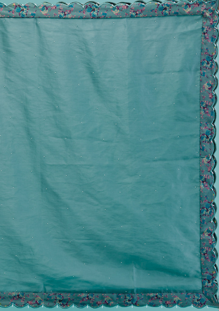 Sea Green Printed Georgette Readymade Lehenga