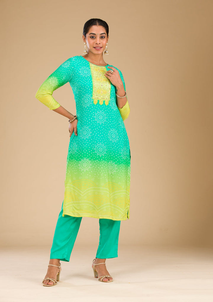 Sea Green Zariwork Semi Crepe Readymade Salwar Suit