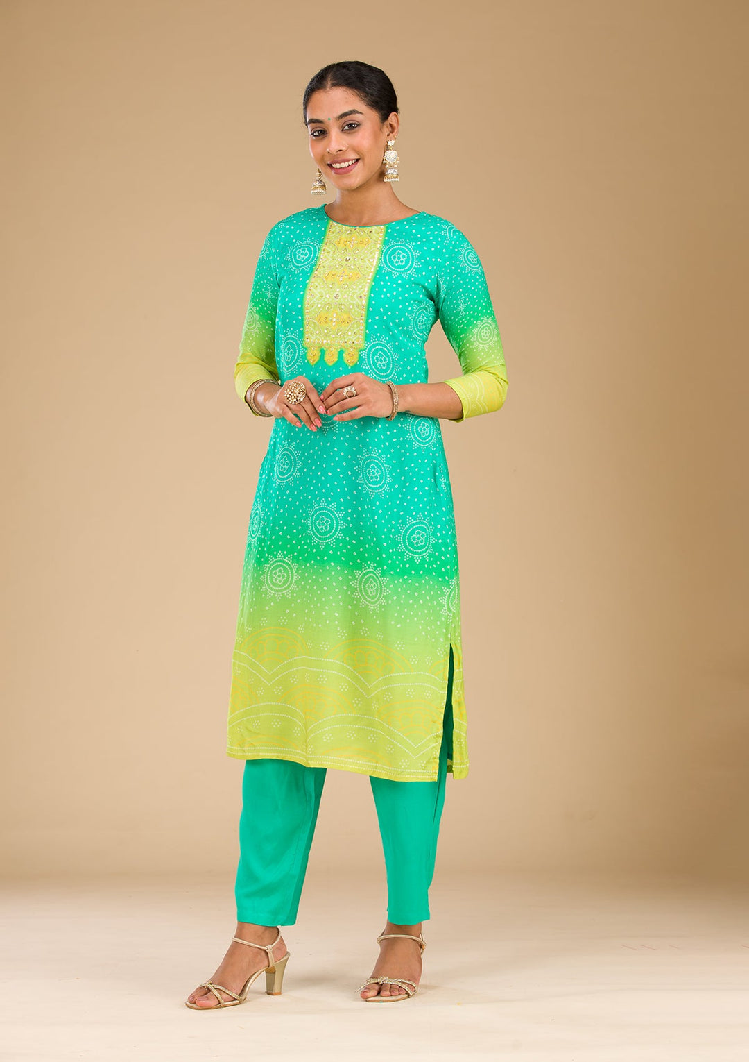 Sea Green Zariwork Semi Crepe Readymade Salwar Suit