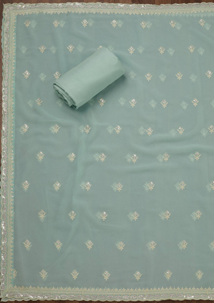Sea Green Zariwork Semi Crepe Unstitched Salwar Suit-Koskii