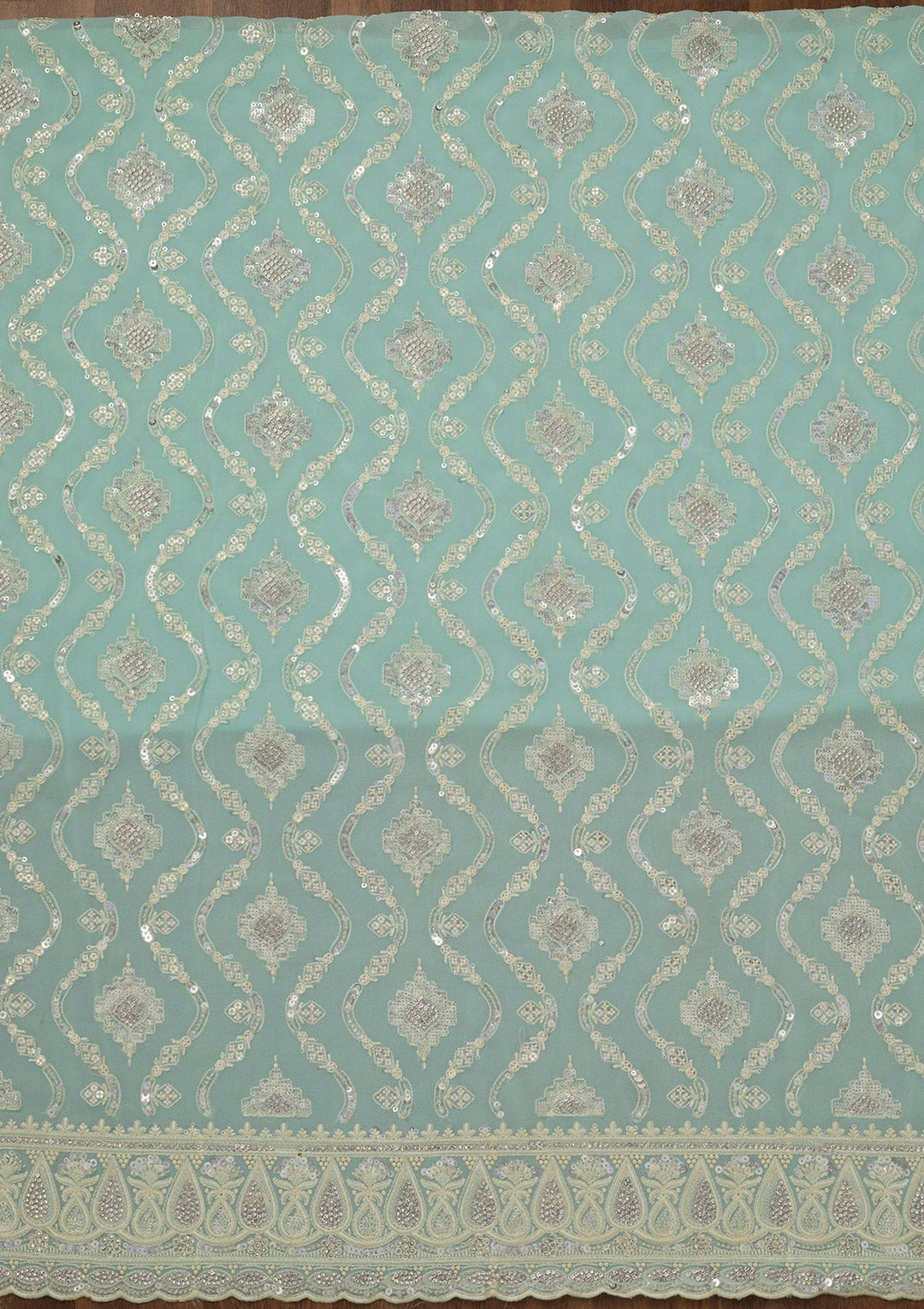 Sea Green Zariwork Semi Crepe Unstitched Salwar Suit-Koskii