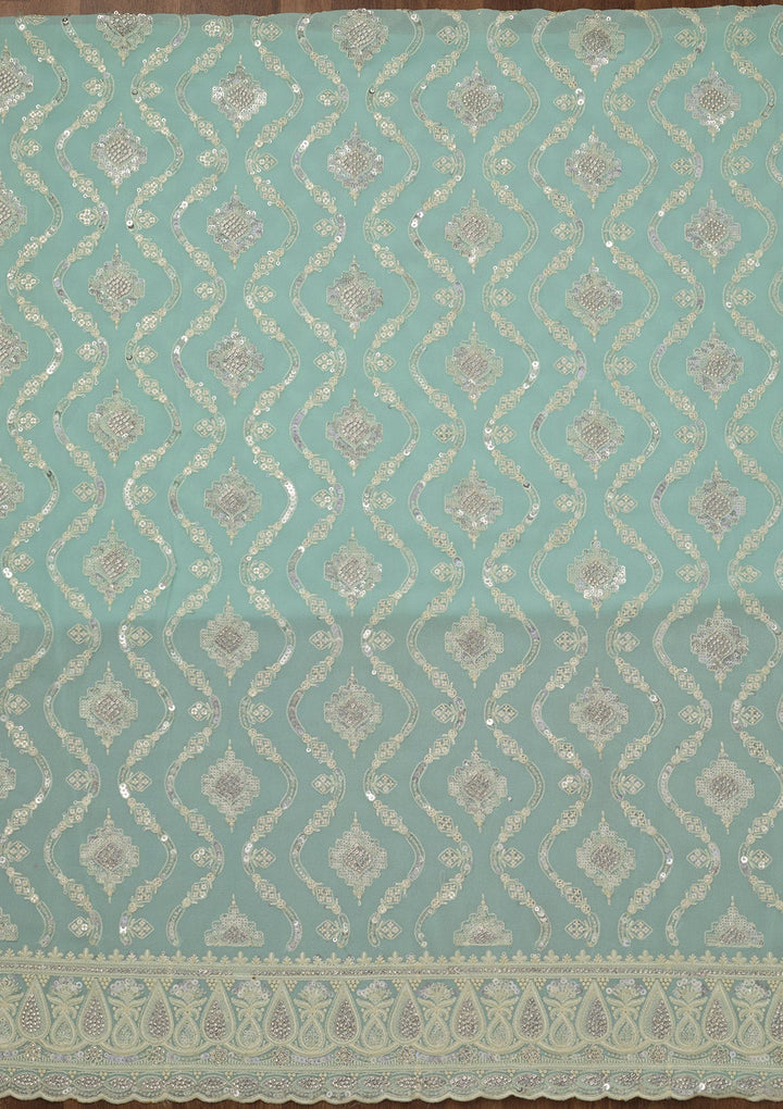 Sea Green Zariwork Semi Crepe Unstitched Salwar Suit-Koskii