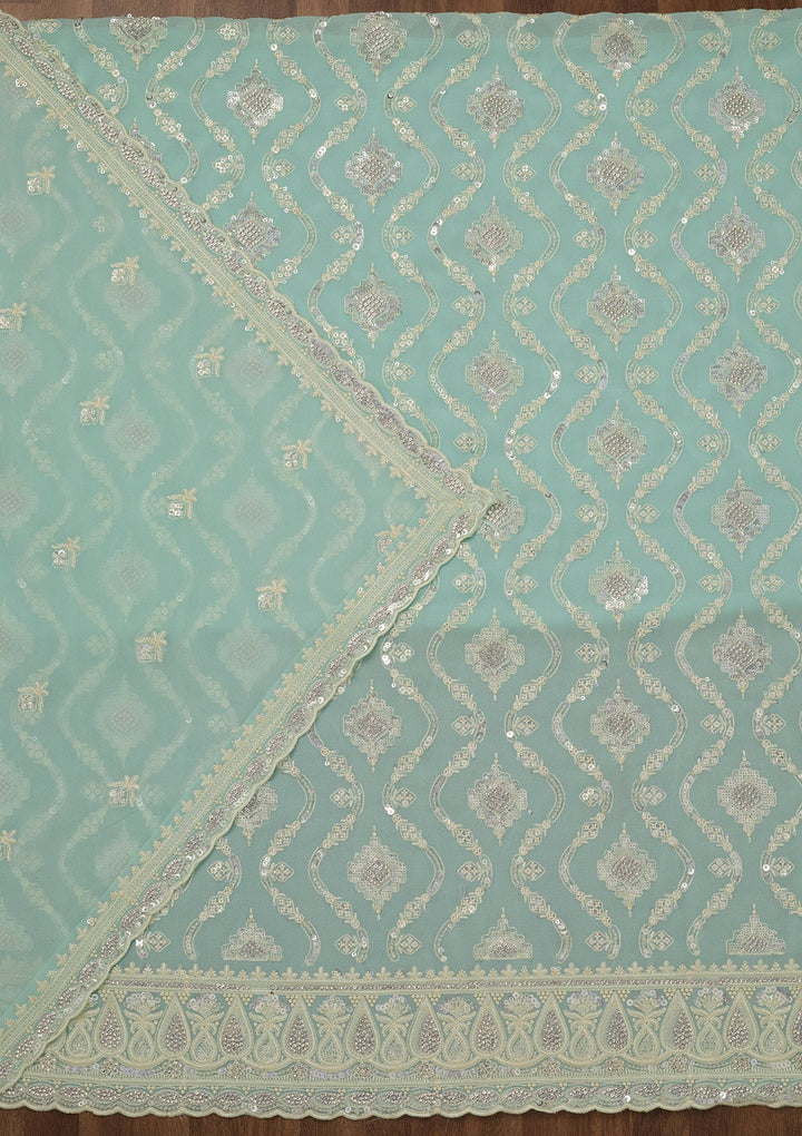 Sea Green Zariwork Semi Crepe Unstitched Salwar Suit-Koskii