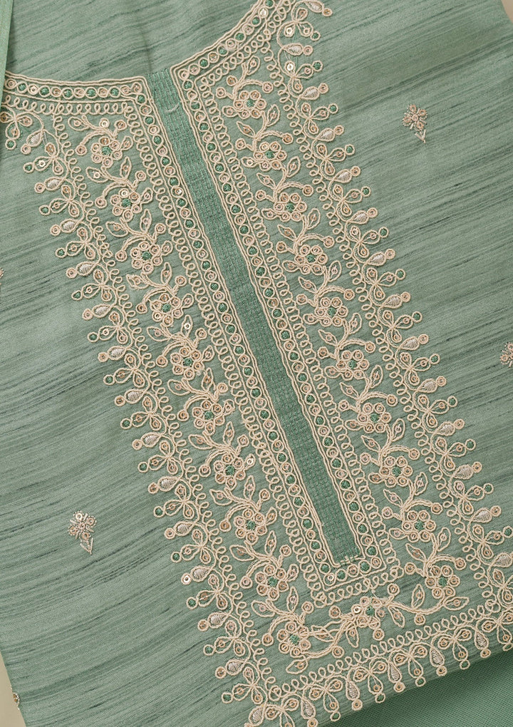Sea Green Zariwork Soft Silk Unstitched Salwar Suit-Koskii